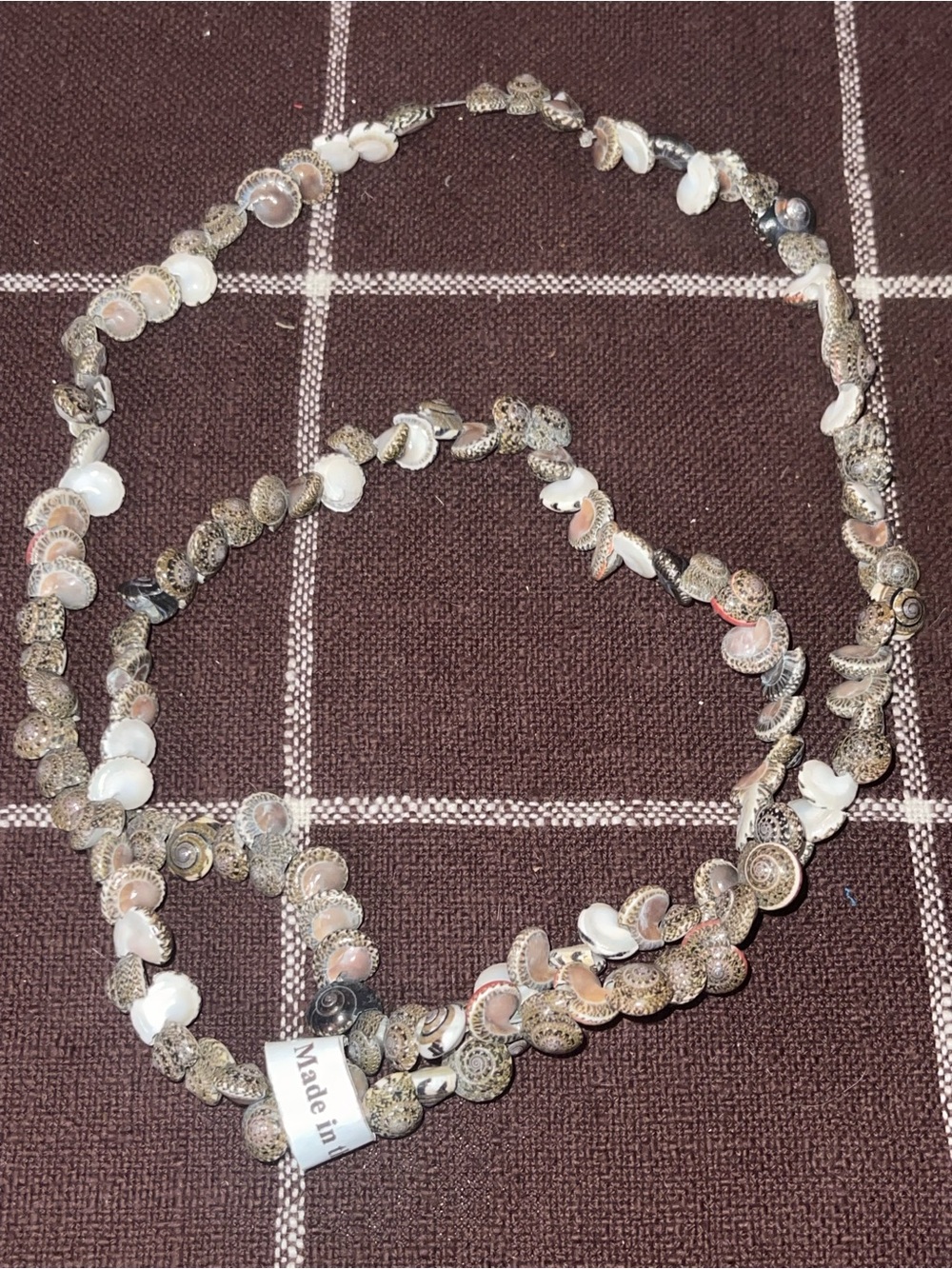 Handcrafted Shell Beaded Necklace Boho Beach Style 18in Beige Brown White